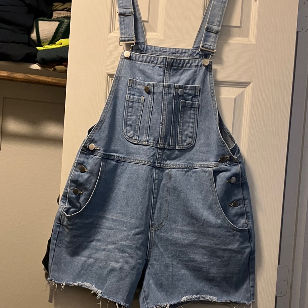 SHEIN Light Blue Denim Short Overalls